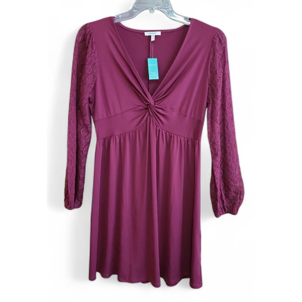 NWT Maurices Dress Womens Med Maroon Lace Sleeves Flowy Stretch Tunic Boho Short
